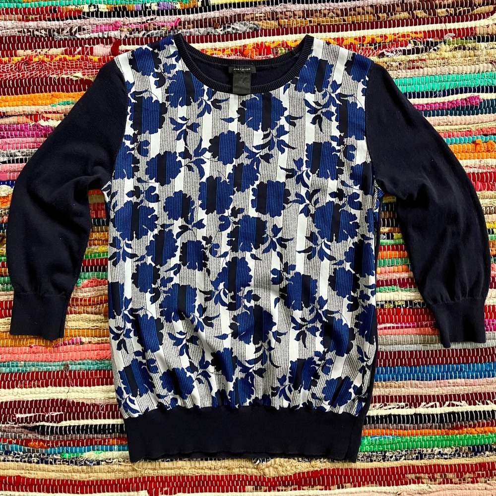 Ann Taylor ~ Printed blouse front sweater